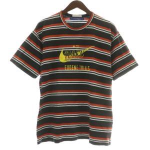 × ナイキ NIKE Tシャツ カットソー 半袖 クルーネック ボーダー 総柄 ロゴ プリント M 黒
