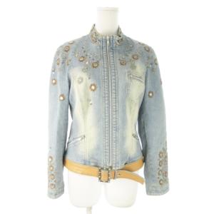 GK ジャケット デニム Gジャン ジージャン スタンドカラー ジップアップ ビーズ スパンコール 刺繍