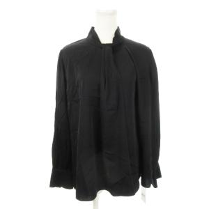 ブラウス スタンドカラー 長袖 ボウタイデザイン タック シルク 絹 38 M 黒 ブラック /MN24