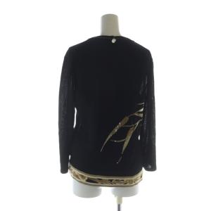 LEONARD ニット カットソー 長袖 絹 シルク L 黒 ブラック スパンコール 花柄 /MQ GY44