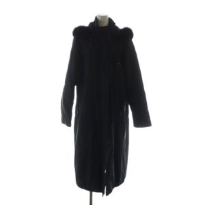 ダウンコート 長袖 総裏地 フード 黒 ブラック ロゴ 総柄 ブルーフォックス 絹 シルク 11 L /MQ