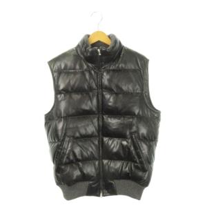 中綿ベスト 本革 羊革 ラムレザー スタンドカラー 52 LL 黒 ブラック /AH3 GY44