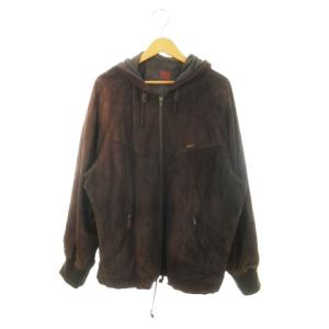 スエード レザー パーカー フーディ ジャケット ラムレザー 本革 中綿 ジップアップ ドロスト ロゴ刺繍