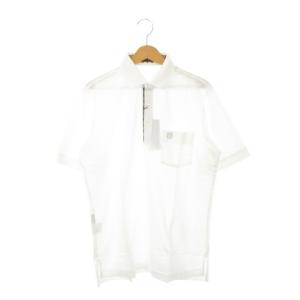 ポロシャツ 半袖 ロゴ刺繍 ワンポイント チェック コットン L 白 ホワイト /AH4 GY44
