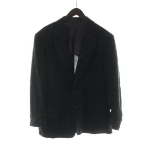 テーラードジャケット 長袖 背抜き ロゴ シングル 50 XL 緑 グリーン チェック柄 /MQ GY44