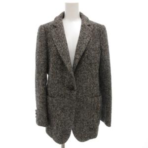 ロロピアーナ地 テーラードジャケット ウール アルパカ混 10 黒 ブラック ヘリンボーン柄 センターベント