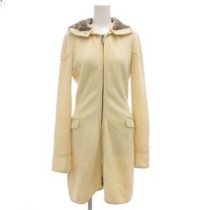 フードニットコート ロング ウール 40 アイボリー ジップアップ ラビットファー付 /GV GY44