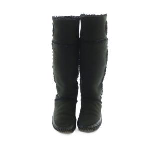 TORY BURCH ムートンブーツ ロング スエード レザー ロゴ 黒 ブラック GY44 /MQ