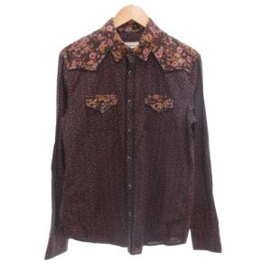 ウエスタンシャツ 長袖 S 黒 ブラック 赤 レッド 総柄 スター柄 花柄 フローラル /GV GY44