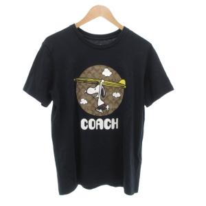 美品 PEANUTS スヌーピー Tシャツ S 175/96A シグネチャー プリント ロゴ 半袖 紺