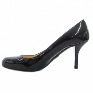 PRADA パンプス ピンヒール アーモンドトゥ エナメル パテントレザー 36.5 黒 ブラック 1I289D /GV