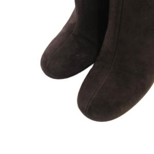 GUCCI ロング ブーツ スエード レザー サイドジップ インターロッキングG GG バックル 茶 ブラウン 35.5