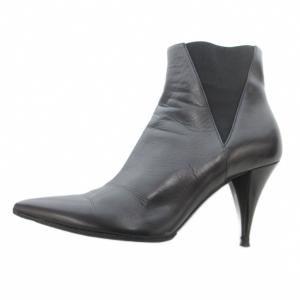 SAINT LAURENT PARIS ショートブーツ サイドゴア ハイヒール ポインテッドトゥ レザー 本革 36 黒 ブラック /FF GY19
