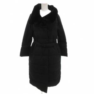 ダウンコート ジャケット ロング ロゴ M 黒 ブラック ボア ベルト付き /FF GY19