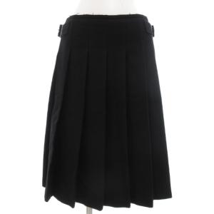 プリーツスカート フレア S ひざ丈 サイドベルト 黒 ブラック AD2008 /GV GY19