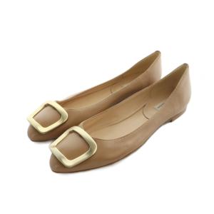 フラットシューズ パンプス スクエアトゥ ロゴ レザー 37 24cm 茶 ブラウン GY19 /MQ