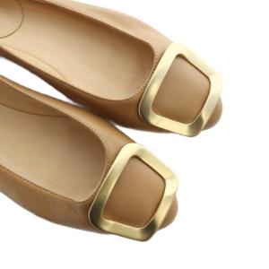 FABIO RUSCONI フラットシューズ パンプス スクエアトゥ ロゴ レザー 37 24cm 茶 ブラウン GY19 /MQ