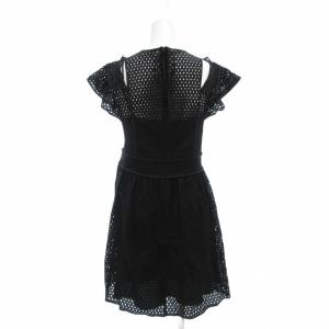RED VALENTINO REDVALENTINO 美品 ワンピース 38 ひざ丈 レース フリル 半袖 フレア 黒 ブラック /AE GY19