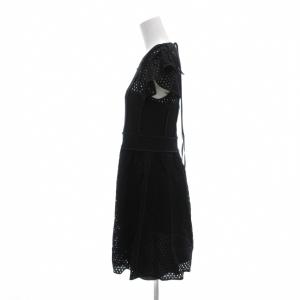 RED VALENTINO REDVALENTINO 美品 ワンピース 38 ひざ丈 レース フリル 半袖 フレア 黒 ブラック /AE GY19