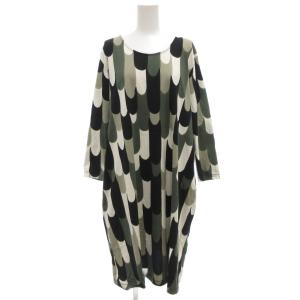 ワンピース 長袖 ひざ丈 M カーキ 黒 ブラック 総柄 /GV GY19