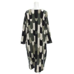 marimekko ワンピース 長袖 ひざ丈 M カーキ 黒 ブラック 総柄 /GV GY19