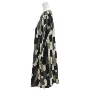 marimekko ワンピース 長袖 ひざ丈 M カーキ 黒 ブラック 総柄 /GV GY19