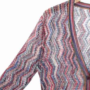 MISSONI 美品 カーディガン ニット 11 透かし編み 長袖 麻 リネン マルチカラー /AE GY19
