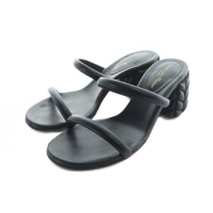 サンダル ミュール チャンキーヒール ロゴ レザー 36 23cm 黒 ブラック GY19 /MQ