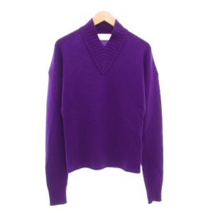 タグ付き ニット セーター L Vネック 長袖 ビジュー カシミヤ混 紫 パープル /AE GY19
