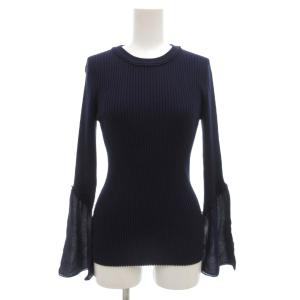 タグ付き リブニット カットソー 絹 シルク XS 長袖 紺 ネイビー フレアスリーブ /GV GY19