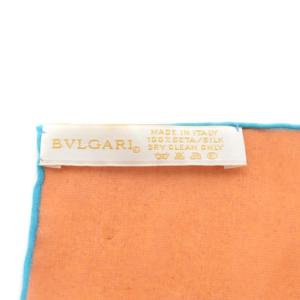 BVLGARI ストール ショール スカーフ 絹 シルク 大判 薄手 ロゴ 総柄 オレンジ 青 ブルー /XZ GY19
