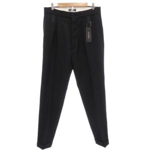 タグ付き パンツ スラックス テーパード ワンタック センタープレス シルク混 48 黒 ブラック イタリア製