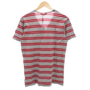 DOLCE&GABBANA タグ付き Tシャツ 半袖 Vネック ボーダー ダメージ加工 48 グレー 赤 レッド /GV GY19