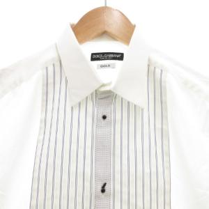 DOLCE&GABBANA タグ付き ゴールドライン GOLD ワイシャツ ドレスシャツ ピンタック 長袖 ストライプ 40 白 ホワイト