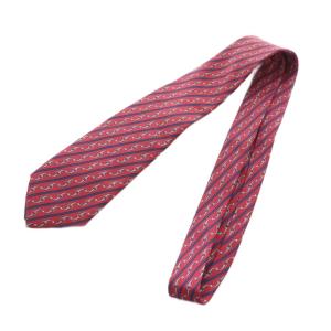 HERMES ネクタイ 総柄 ロゴ レギュラータイ チェーン柄 絹 シルク 赤 レッド GY19 /MQ OH