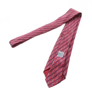 HERMES ネクタイ 総柄 ロゴ レギュラータイ チェーン柄 絹 シルク 赤 レッド GY19 /MQ OH