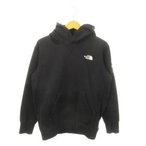 スクエアロゴフーディ プルパーカー スウェット 長袖 裏起毛 切替 リブ ロゴ S 黒 ブラック NT61835