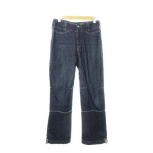 デニムパンツ ジーンズ ストレート ロールアップ 切替 ステッチ ロゴ刺繍 M 紺 ネイビー /MN6