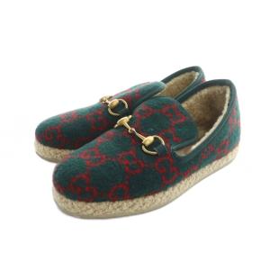 ローファー スリッポン フラット ムートン ホースビット ロゴ 35 22.5cm 緑 グリーン GY01