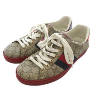 GUCCI エース ACE スニーカー GGスプリーム ローカット シェリーライン 総柄 ロゴ 6 25cm ベージュ