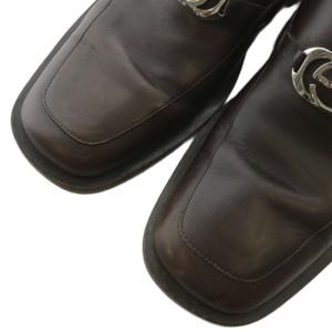 GUCCI ローファー レザー スクエアトゥ インターロッキング シルバー金具 6.5 25.5cm 茶色 ブラウン