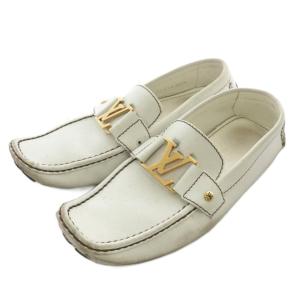 モンテカルロ ドライビングシューズ ローファー モカシン レザー スクエアトゥ ロゴ ゴールド金具 7.5