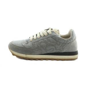 ローカット スニーカー シューズ 靴 ロゴ スエード 切替 刺繍 37 23.5cm グレー GY19