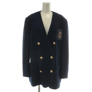 ヴィンテージ ノーカラージャケット 金ボタン 44 ネイビー