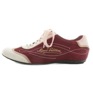 スニーカー スエード レザー ローカット ロゴ 刺繍 6 25cm 赤 レッド 白 ホワイト /XZ GY19