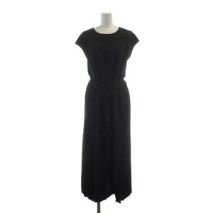 21SS ロングワンピース ベルト付き プリーツ ロゴ ノースリーブ S 黒 ブラック GY19 /MQ