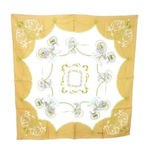 シルクスカーフ 大判 スクエア 絹 馬車柄 チェーン ロゴ ベージュ /AO10 GY01