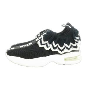 スニーカー スリッポン エアーソール メッシュ ニットフリル ロゴ 36 23cm 黒 ブラック /AO2