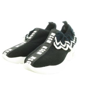 MSGM スニーカー スリッポン エアーソール メッシュ ニットフリル ロゴ 36 23cm 黒 ブラック /AO2