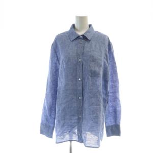 シャツ ブラウス 長袖 ロゴ ステンカラー 青 ブルー GY19 /MQ
